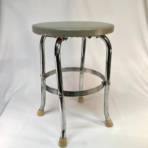 Low Chrome/Vinyl Barstool | Grey/Silver/Green Footstool | Child Stool & Padded Cushion | Diner Style Plant Stand | Small Accent/Side Table