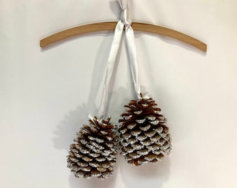 Double Jumbo Glitter Pinecone Swag | Silver & White Winter Decor | 5 In Tall Tahoe Jeffrey Pinecone | Cabin/Lodge/Farmhouse/Cottage/Country