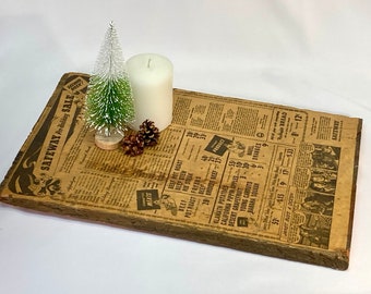 Rustic 1945 Christmas Grocery Ad Decoupage Board | Newsprint Holiday Tray/Wall Hanging | Sacrament Bee Safeway