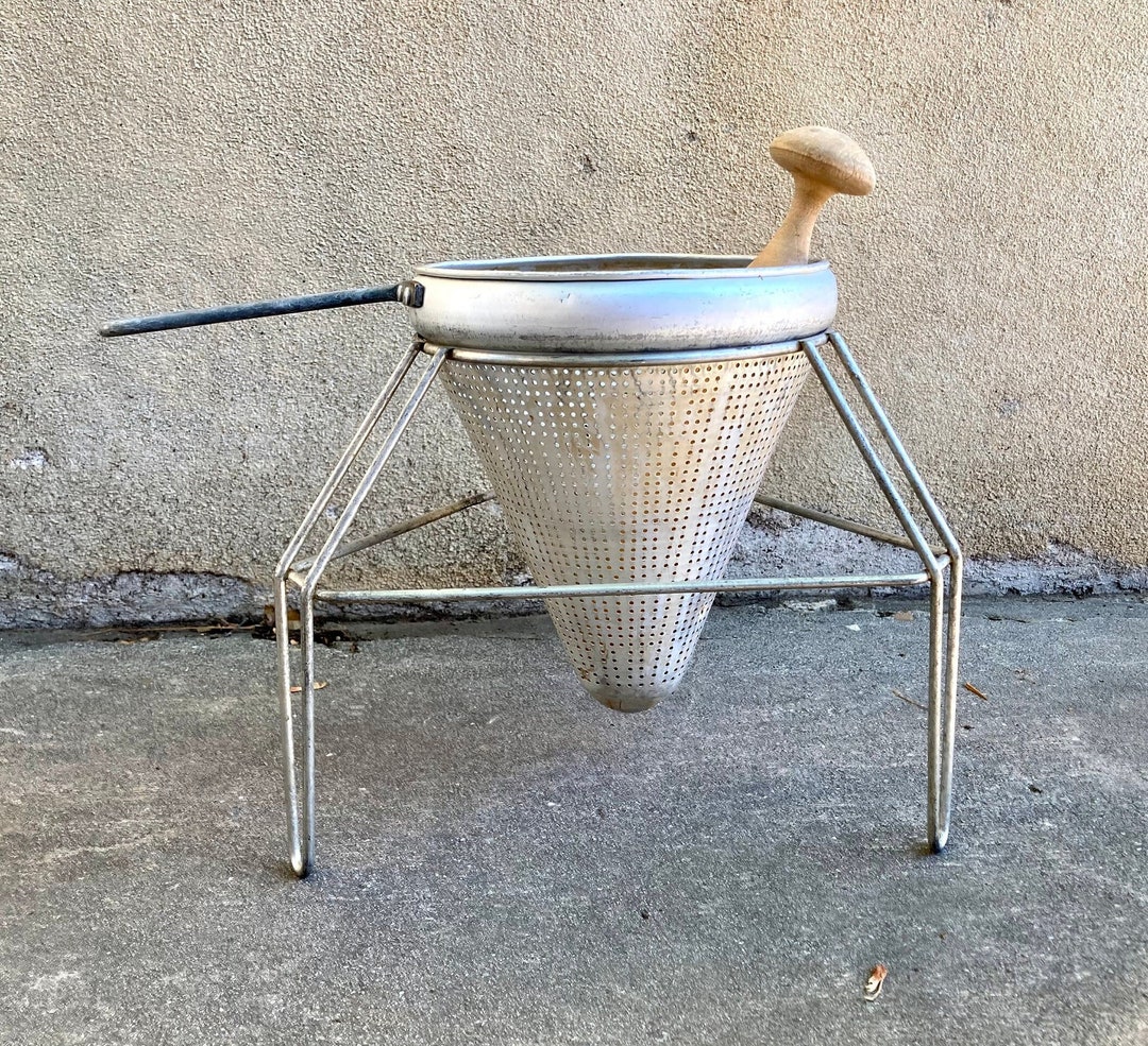 Cone Sieve & Wood Pestle W/ Tripod Stand 2qt Viko Aluminum Etsy