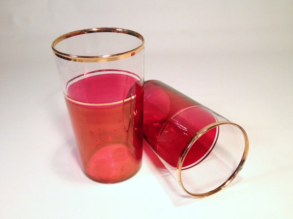 red glass tumblers