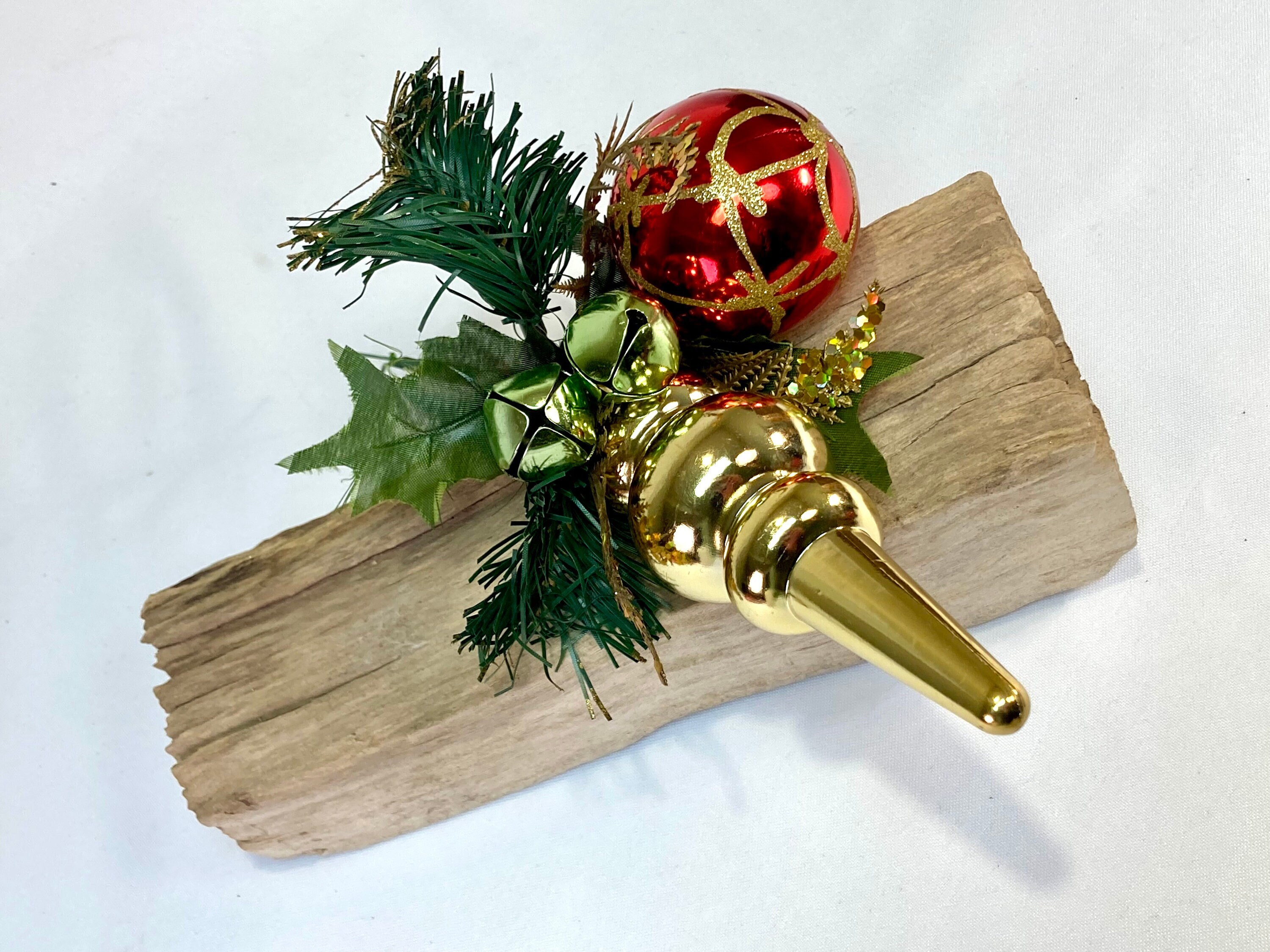 Jingle Bell/Ornament Holly & Pine Floral Pick | Metallic Red/Green/Gold Christmas Sprig | Holiday Wreath/Garland/Swag/Gift Wrap Accent