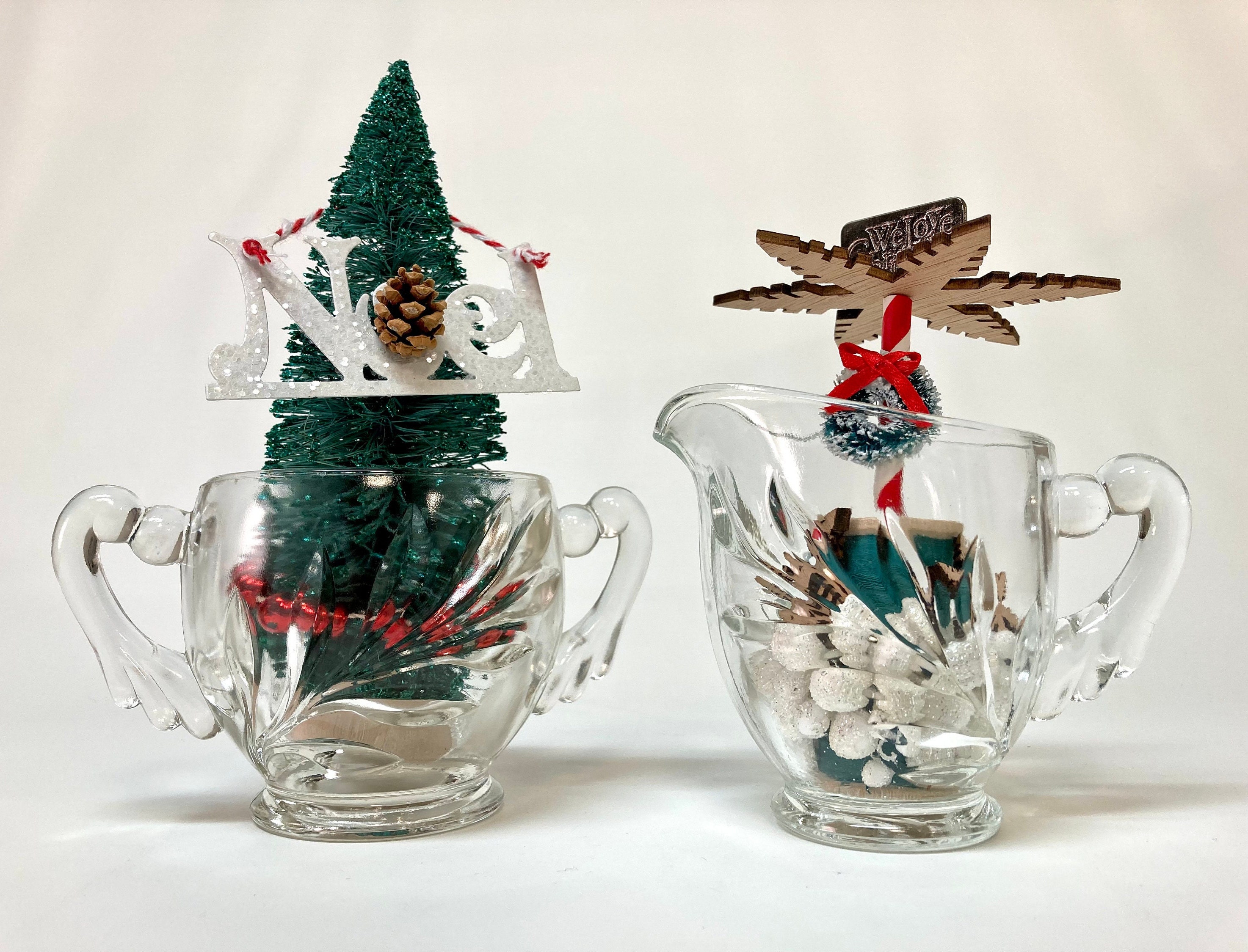 Hand Painted Christmas Holiday Glass Pitcher 1/2 Gallon JB