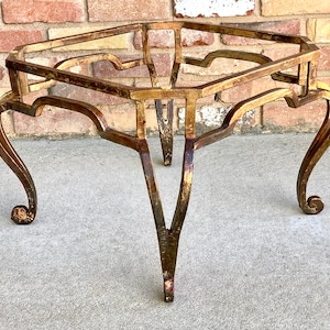 Low Gilt Geometric Side Table: Base Only | Midcentury Hollywood Regency Cabriole Metal Side/Accent/Sofa/End/Coffee Table/Plant Stand/Ottoman