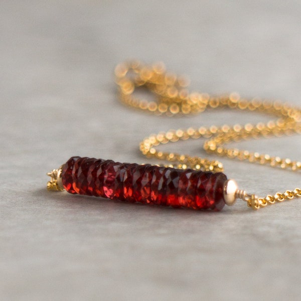 Garnet Necklace Silver, Gold Garnet Necklace, Garnet Bar Necklace, Mozambique Garnet Necklace, Red Necklace, Genuine Garnet Jewelry