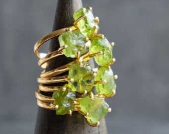 Peridot Ring - Raw Crystal August Birthstone Handmade Rings for Women