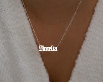Old English Necklace, Name Plate Necklaces for Women, Gifts for Her