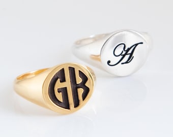 Signet Ring Men in Gold & Sterling Silver, Personalized Gift for Boyfriend, Signet Ring Women