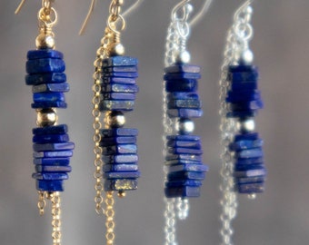 Lapis Lazuli Earrings, Blue Dangle Earrings, Lapis Gemstone Drop Earrings in Silver&Rose Gold, September Birthstone, Gift for Woman