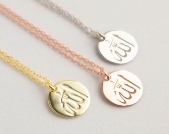 Allah Necklace, Eid Gifts for Women, Islamic Jewelry, Small Coin Necklace  in Gold & Sterling Silver