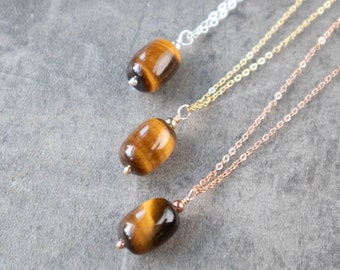 Tigers Eye Necklace Gold Filled& Sterling Silver, Crystal Healing Necklaces for Women, Dainty Tigers Eye Pendant Necklace, Gift for Friend