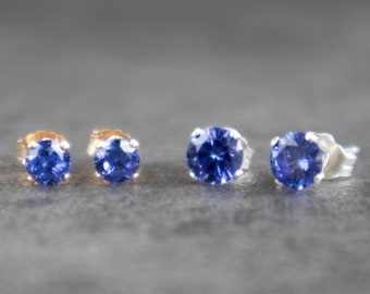 CZ Tanzanite Earrings Studs in Sterling Silver & 14K Gold Filled, Minimalist Earrings, Small Stud Earrings, 4mm 5mm Studs Earrings