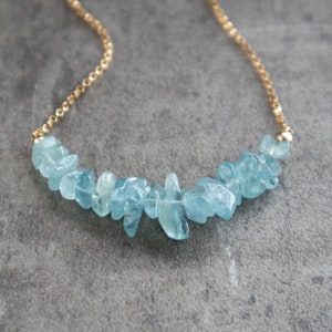 Aquamarine Necklace, March Birthstone Jewelry Gifts for Her, Raw Crystal Necklace in Rose Gold & Sterling Silver image 1