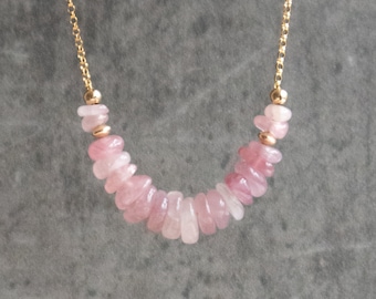 Rose Quartz Necklace, Raw Rose Quartz, Crystal Necklace, Pink Quartz Heart Chakra Necklace, Jewelry Gift for Women, Gift for Mom