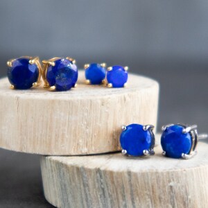 Lapis Lazuli Stud Earrings in Gold & Sterling Silver, September Birthstone Jewelry, Gift for Women image 7