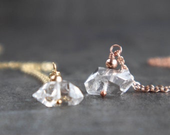 Herkimer Diamond Necklace, April Birthstone Necklace, Raw Stone Jewelry in Gold, Sterling Silver & Rose Gold, Gifts for Her