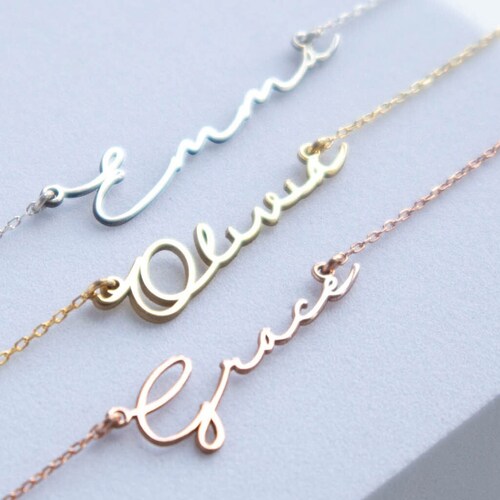 Custom Name Necklace in Gold, Silver \u0026 Rose Gold, Minimalist Name Necklace, Personalised Birthday Gifts for Her