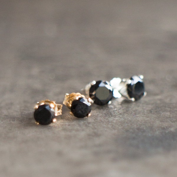 Cz Black Diamond Earrings Studs in Gold & Silver, Small Black Stud Earrings for Men and Women, Gifts for Friend