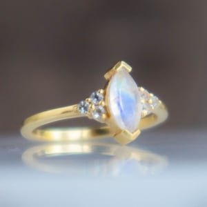 Rainbow Moonstone Ring in Gold Vermeil, Marquise Ring Cluster Rings for Women, June Birthstone Gifts for Her