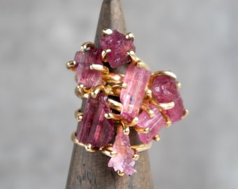 Raw Pink Tourmaline Crystal Ring, October Birthstone Raw Stone Ring, Birthday Gifts for Women