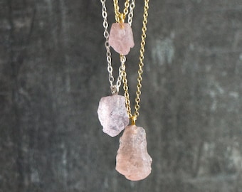 Morganite Necklace, Raw Crystal Necklaces for Women, Gifts for Her, Morganite Pendant in Silver & Gold