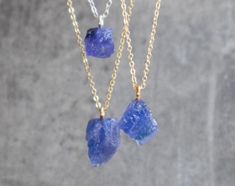 Tanzanite Necklace, Raw Crystal Pendant Necklace, December Birthstone Jewelry, Gifts for Women