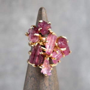 Raw Pink Tourmaline Crystal Ring, October Birthstone Raw Stone Ring, Birthday Gifts for Women