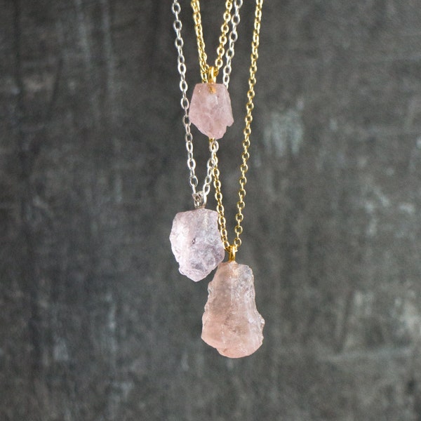 Morganite Necklace, Raw Crystal Necklaces for Women, Gifts for Her, Morganite Pendant in Silver & Gold