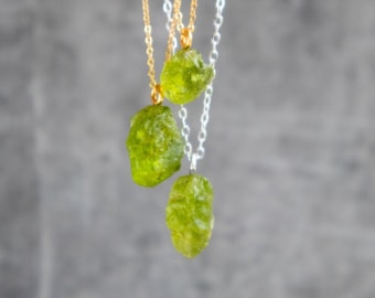 Peridot Necklace, Raw Crystal Jewelry, August Birthstone Necklaces for Women, Gifts for Her In Gold & Sterling Silver