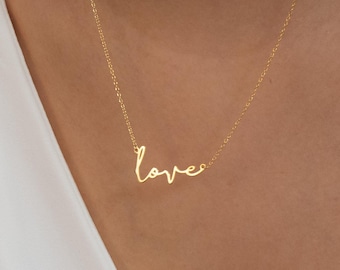 Love Necklace - Birthday Gifts - Girlfriend Gifts - Love Script Necklace for Women in Gold & Sterling Silver