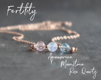 Fertility Necklace, Pregnancy Gift, Mom to Be Gift, Wish Necklace, IVF Gifts, Rose Quartz Moonstone Aquamarine Necklace, Gift for Women