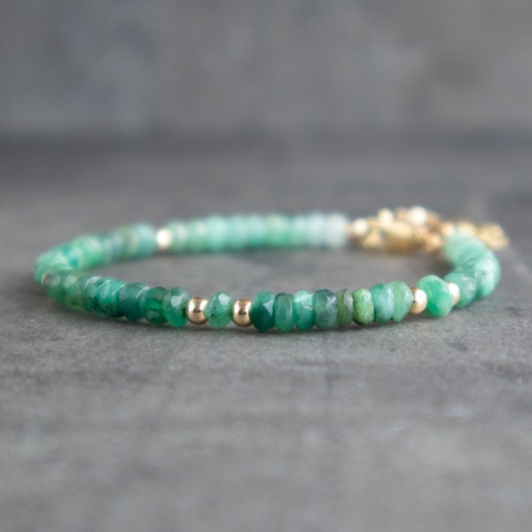 Emerald Bracelet, Raw Emerald Jewelry, May Birthstone Bracelet, Gemstone Bracelet, Stacking Bracelets for Women, Wife Gift