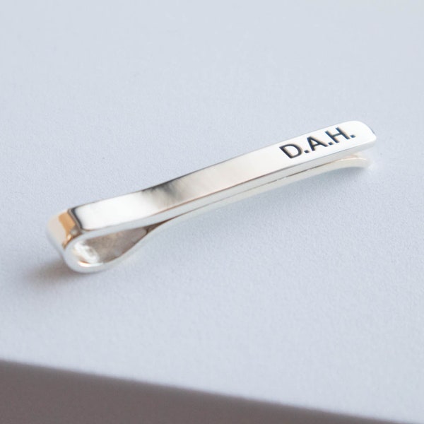 Personalised Tie Clip in Sterling Silver & Gold, Valentines Day Gift for Him, Gifts for Boyfriend, Engraved Tie Clip for Men