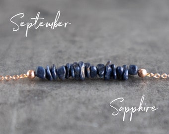 Raw Sapphire Necklace, September Birthstone Necklaces for Women, Birthday Gifts for Her, Sapphire Jewelry