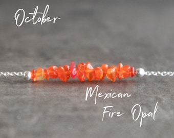 Mexican Fire Opal Necklace, Raw Opal Necklace, October Birthstone Jewelry, Crystal Necklaces for Women, Gifts for Her