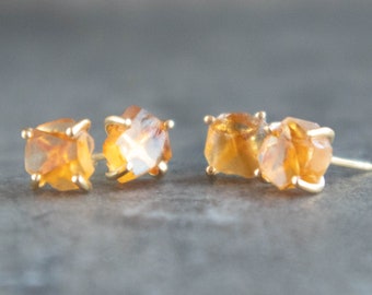 Natural Citrine Earrings Studs, Citrine Raw Crystal Earrings, Citrine Stud Earrings, Raw Stone Earrings, November Birthstone Jewelry