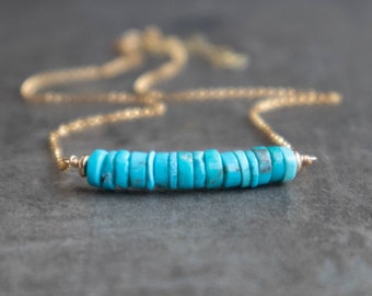 Turquoise Necklace in Rose Gold & Silver, Real Turquoise Birthstone Necklaces for Women, Simple Turquoise Necklace, Jewelry Gift for Her