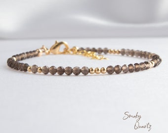 Smoky Quartz Bracelet, Smokey Quartz Crystal Jewelry in Sterling Silver & Gold Filled, Delicate Stackable Bracelets for Women, Abiza