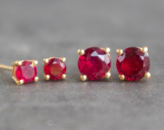 Ruby Stud Earrings, Ruby Earrings Studs, Ruby Jewelry, Gold Ruby Earrings, Birthstone Jewelry, 40th Anniversary Gift for Wife, Ruby Studs