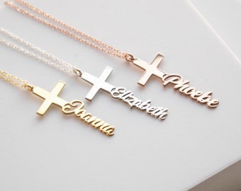 Einzigartige Kreuz Halskette mit Namen - Taufgeschenke - Christliche Halskette - Taufgeschenke - Religiöse Geschenke für Sie