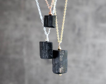 Black Tourmaline Necklace, Raw Crystal Pendant, Black Tourmaline Jewelry for Women, October Birthstone Gifts for Her