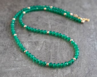 Green Onyx Gemstone Necklace, Beaded Choker,  Handmade Jewelry for Women, Gifts for Her