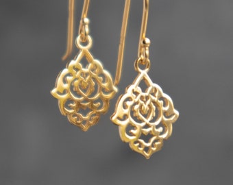 Gold Dangle & Drop Earrings, Small Bohemian Earrings, Moroccan Filigree Earrings, Gifts for Women