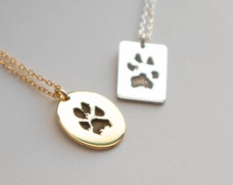 Collier personnalisé avec empreintes de pattes - Cadeau pour la perte d'un chien - Cadeau commémoratif pour animal de compagnie - Collier gravé avec empreintes de pattes de chat et de chien