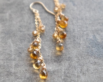 Citrine Earrings, Dangling Earrings, Statement Earrings, Rose Gold or Silver Gemstone Earrings for Women, November Birthday Gifts for Her