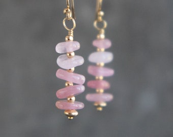 Rose Quartz Drop Earrings, Raw Rose Quartz Dangle Earrings, Pink Earrings, Gift for Women, Gift for Her