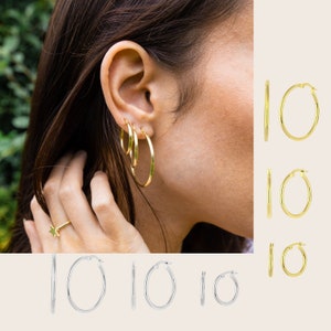Hoop Earrings Large Medium Small, Sterling Silver and Gold Hoop Earrings, Simple Gold Hoops, Hypoallergenic Earrings Hoops, Gift for Women image 2