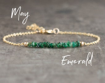 Raw Emerald Bracelet, Emerald Jewelry, May Birthstone Bracelets for Women, Gifts for Her