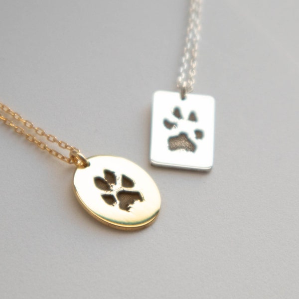 Collier personnalisé avec empreintes de pattes - Cadeau pour la perte d'un chien - Cadeau commémoratif pour animal de compagnie - Collier gravé avec empreintes de pattes de chat et de chien