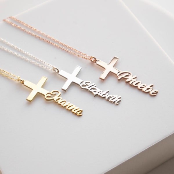 Unique Cross Necklace with Name - Christening Gifts - Christian Necklace - Baptism Gifts - Religious Gifts for Her